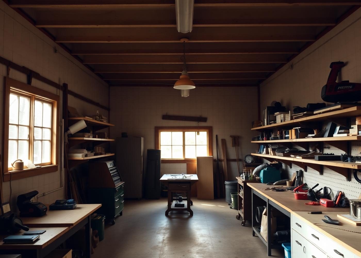 Tidy workshop interior of an owner-run small business with daylight through the windows